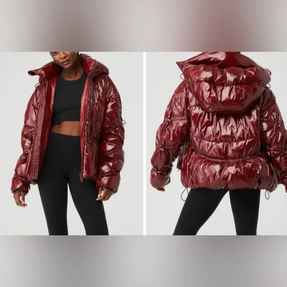 Alo Yoga Stunner Puffer Jacket Cranberry Red Winter Insulated Glossy Oversized